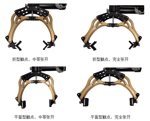 TM600排爆机械手的手爪在最大开合度下应保证触点完全平行，确保手爪的触点永远与被抓物品的受力面垂直，从而提供更好的夹持力。