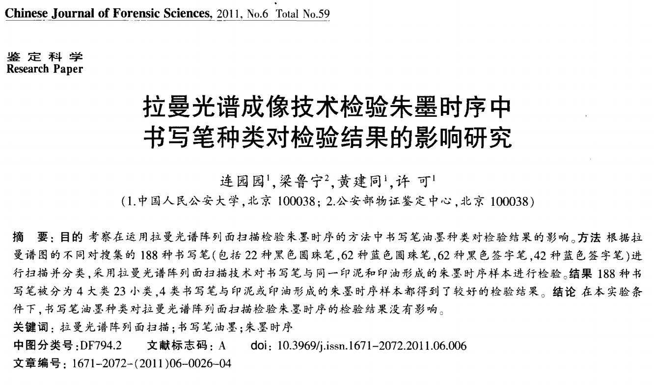 《拉曼光谱成像技术检验朱墨时序中书写笔种类对检验结果的影响研究》摘要.jpg