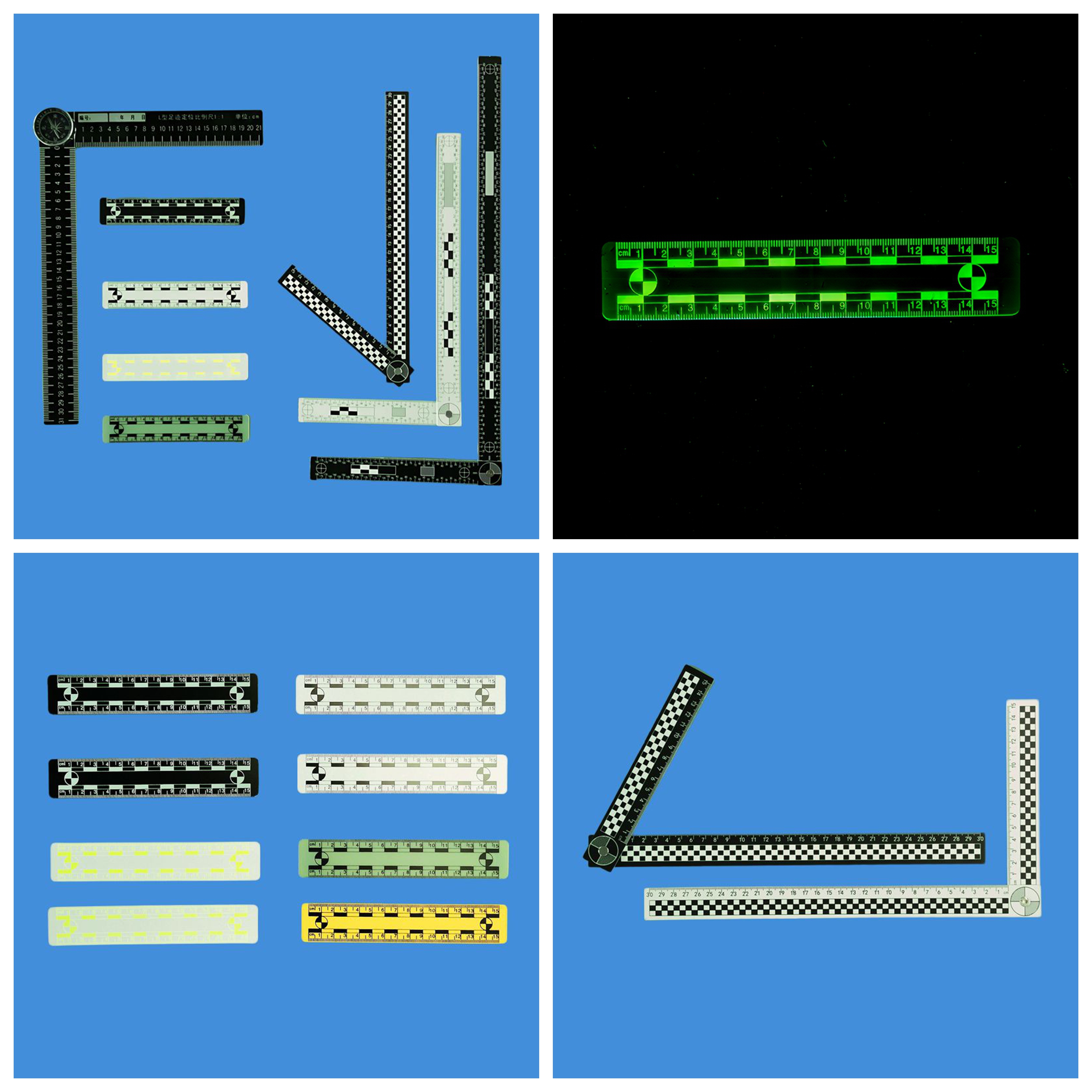 PVC比例尺黑白磁性双面可折叠L形足迹PVC比例尺荧光透明直角