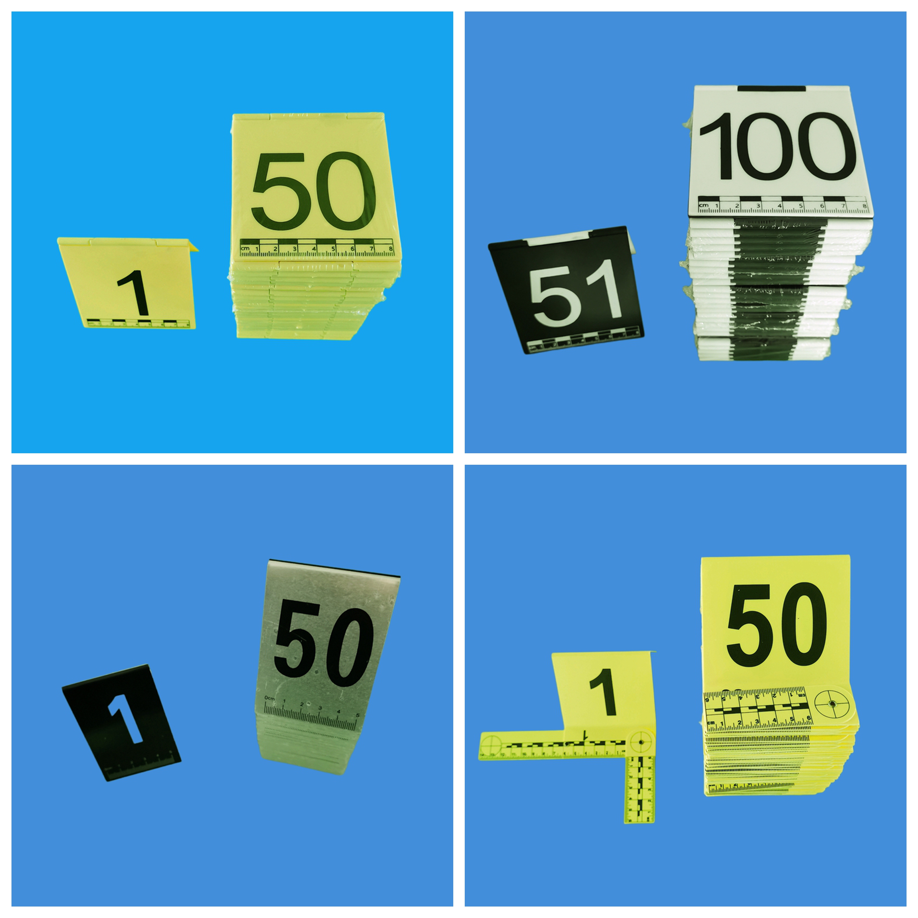 合页式物证牌物证标识牌标记牌标志牌黄色ABS带一字L型比例尺黑白双面金属铝制物证方位指北