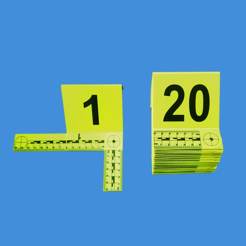 合页式物证牌物证标识牌标记牌标志牌黄色ABS带一字L型比例尺黑白双面金属铝制物证方位指北