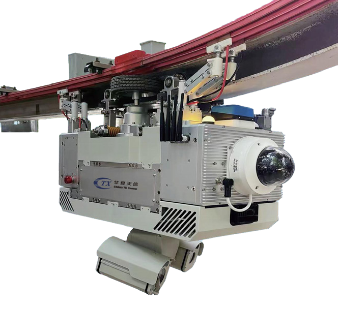 RED-Robot-TRHII-DW 型轨道式智能巡检机器人为室外极寒型产品，采用滑触线供电结合备用锂电池供电的方式，可长距离不间断运行。