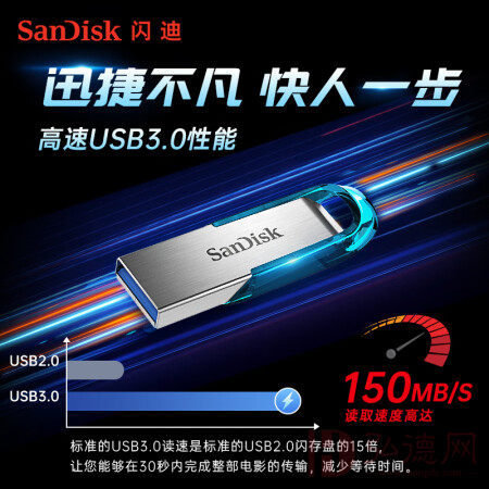 闪迪（SanDisk）128GB U盘 CZ73 时尚蓝色 安全加密 数据恢复 学习电脑办公投标 小巧便携 车载 大容量金属优盘