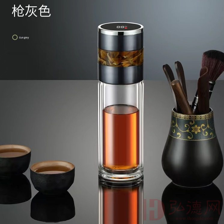 4000积分兑换｜智能茶水分离玻璃杯保温杯商务出行必备茶水杯茶水分离泡茶杯防烫双层高硼硅玻璃杯