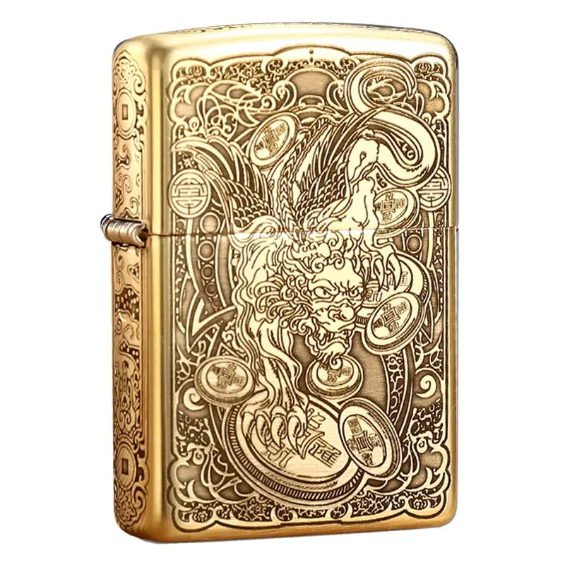 50900积分兑换｜ZIPPO 254B 纯铜深雕招财貔貅打火机