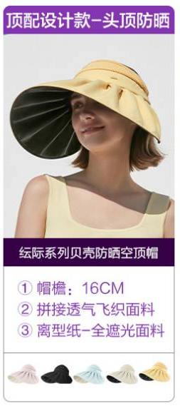 26900积分兑换｜蕉下防晒帽遮阳帽女防晒帽太阳帽帽子UPF50+防紫外线轨迹贝壳帽