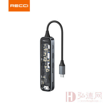 锐思 RH21 六合一HUB数据线转接口Type-C TO HDMI+ USB-A+USB-C+1xSD+ 1xTF