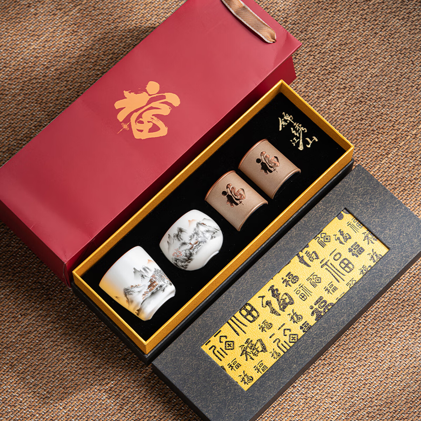 品舰  对杯茶礼-汝窑主人杯套装两杯两罐茶叶配套礼盒套装功夫茶具 PJL020