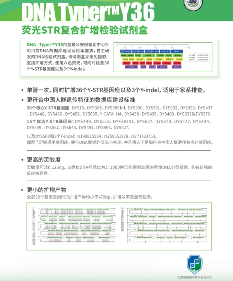 【北京刑技研制】DNATyperTMY36荧光STR复合扩增试剂盒