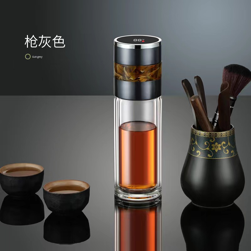 外勤商务出行必备茶水杯，茶水分离泡茶杯，防烫双层高硼硅玻璃杯（包邮）