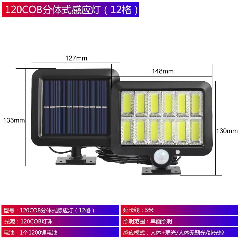 太阳能人体感应灯 分体式太阳能充电壁灯 门前庭院车库照明（包邮）