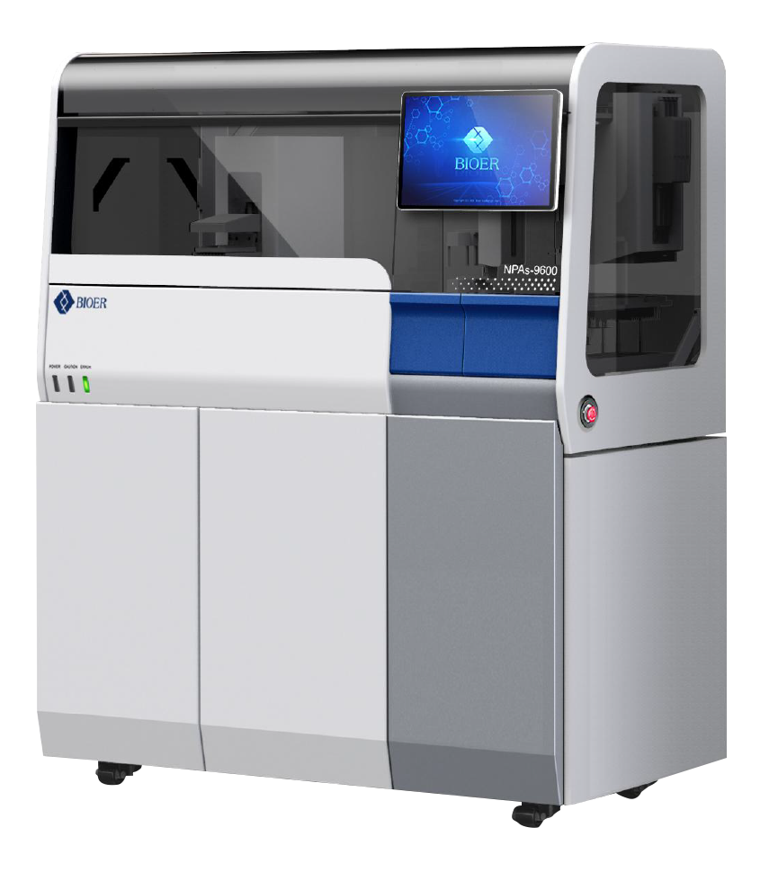 博日科技全新自主研制的全自动核酸提取纯化仪NPAs 9600，集样本分杯、信息录入、核酸提取及PCR体系构建等功能于一体，帮助用户高效精准的完成核酸纯化与PCR体系构建，有效减少人为操作误差，实现核酸提取实验的全程自动化