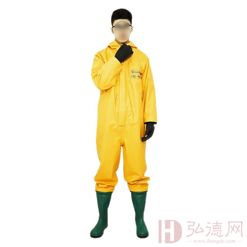 海固 HG-1WP轻型连体防化服外置一级半封闭防化服套装耐酸碱化学品防护黄色L码 1件装